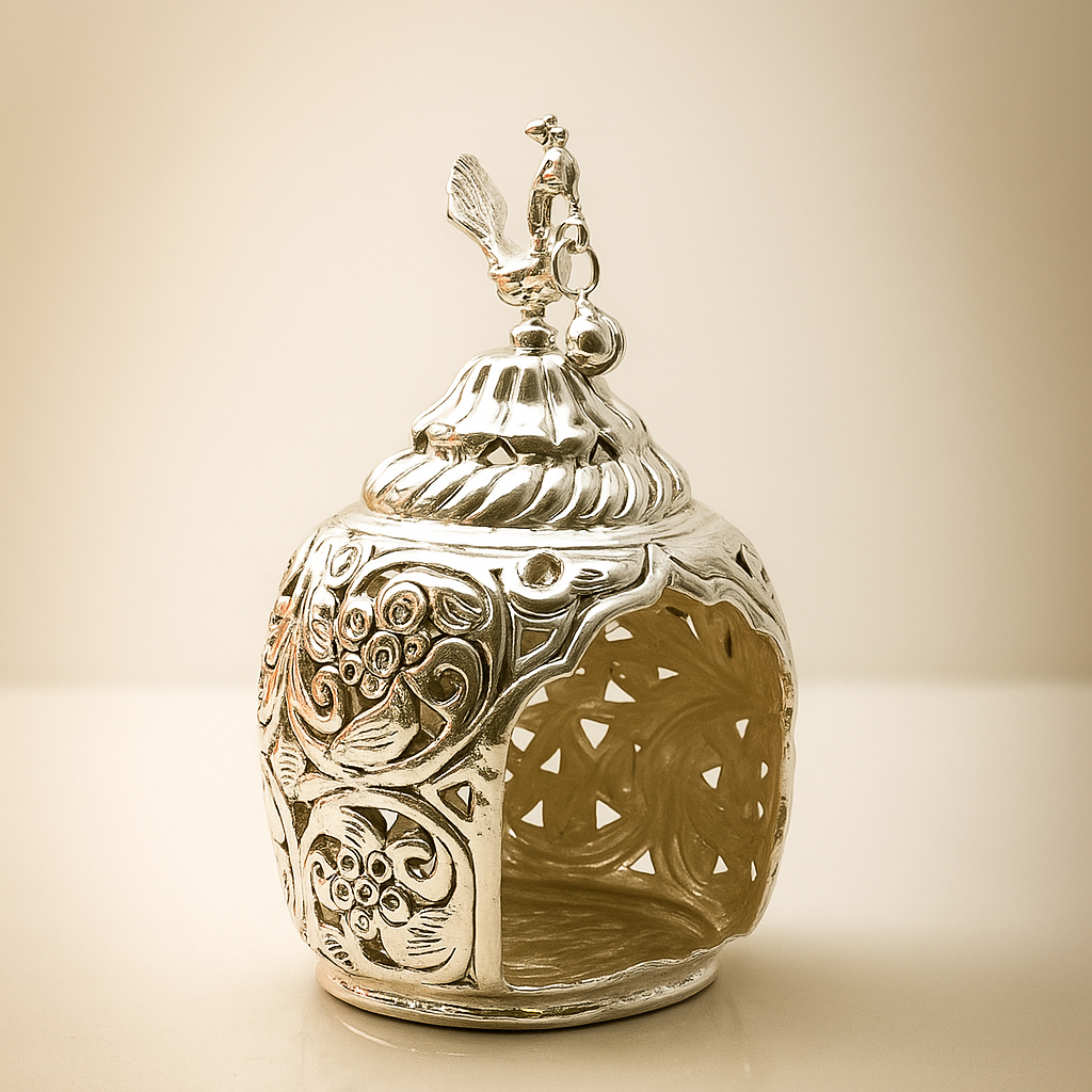 German Silver Peacock Tea Light Holder