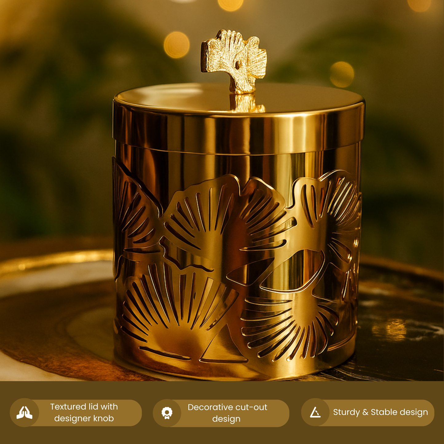 Ginko Leaf Glass Jar Set of 2