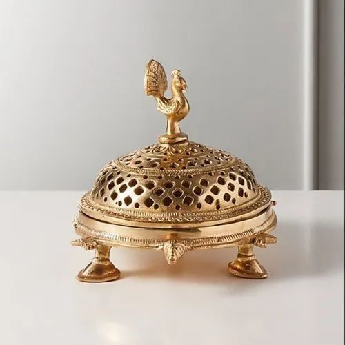 Brass Peacock Incense Dhoop Burner on a 3 legged Tortoise