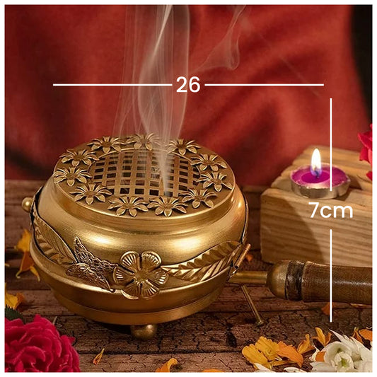 Handmade Brass Incense Burner With Wooden Handle