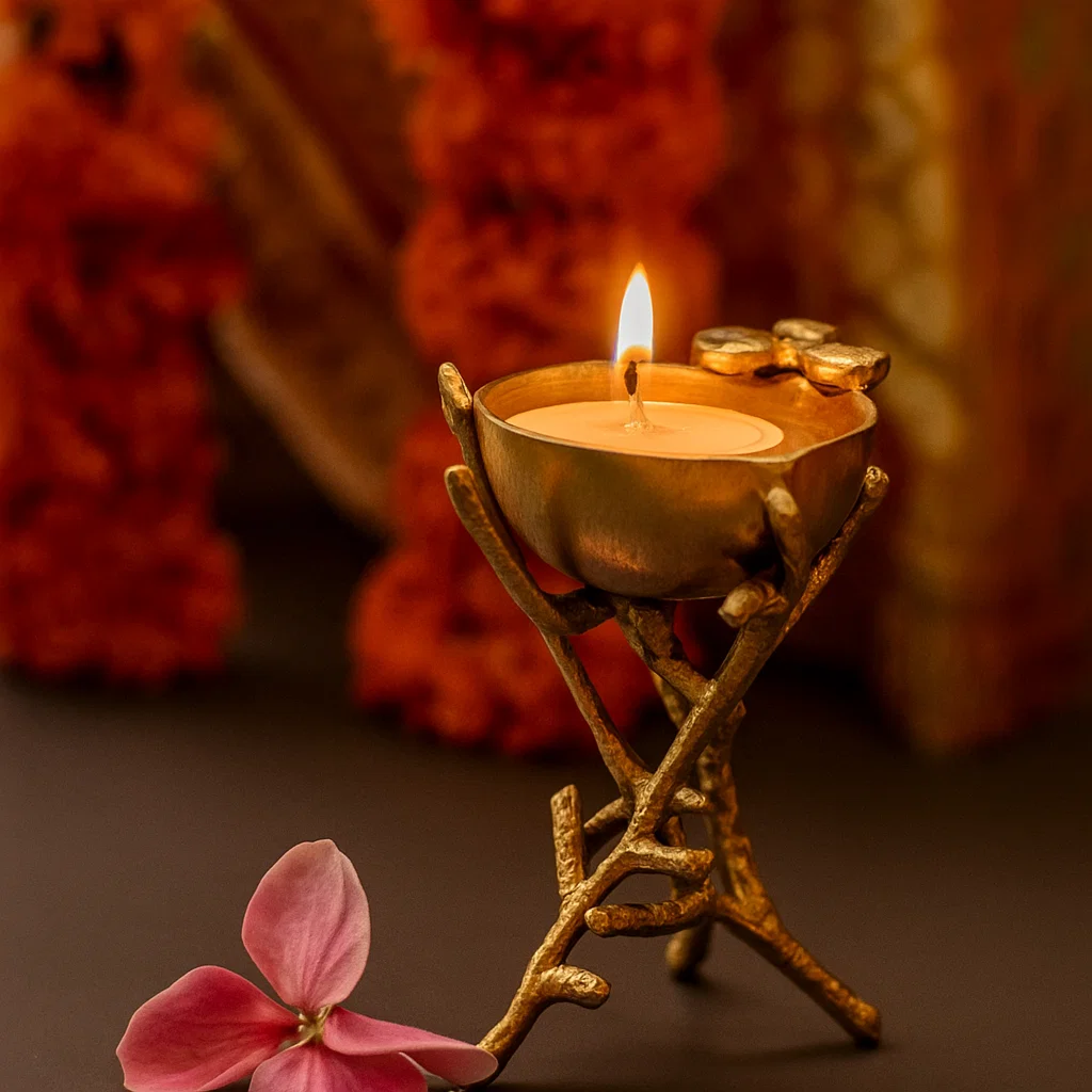 Brass unique diya on a brass branch