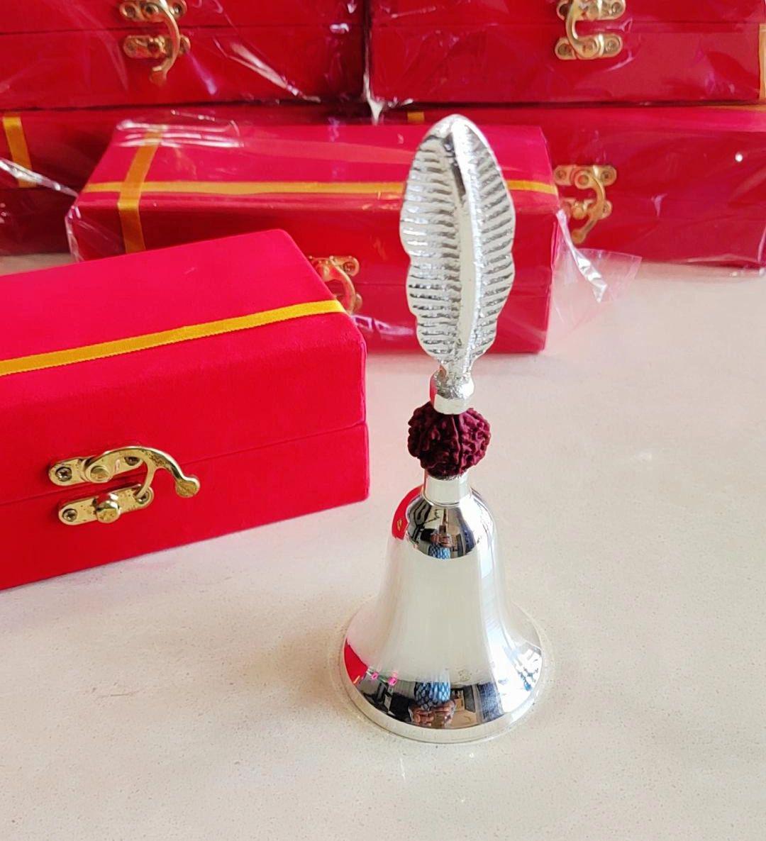 Rudraksh Silver Leaf Bell  in velvet box