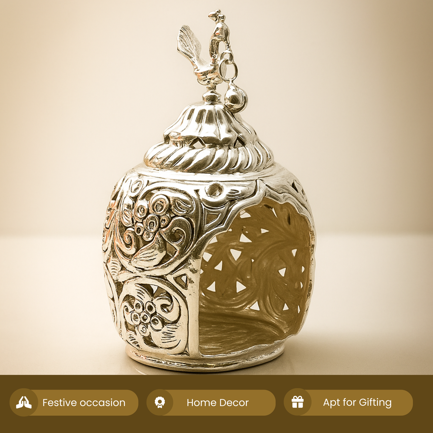 German Silver Peacock Tea Light Holder