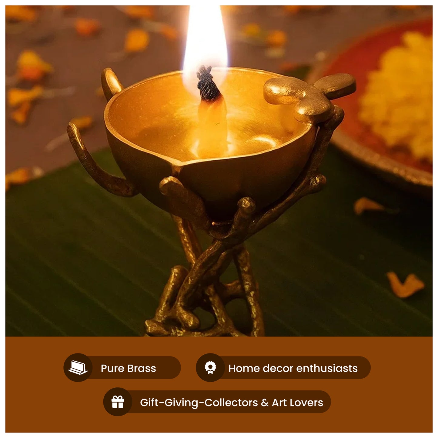 Brass unique diya on a brass branch