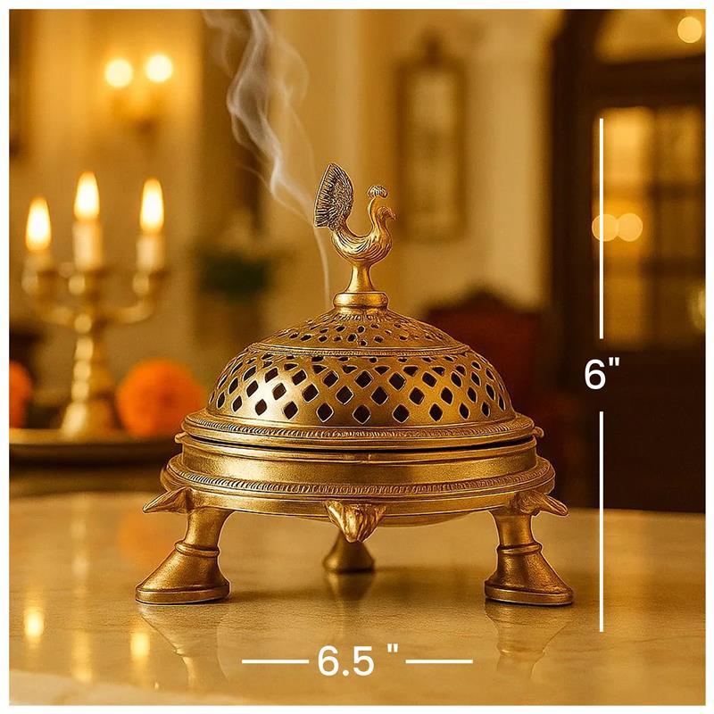 Brass Peacock Incense Dhoop Burner on a 3 legged Tortoise