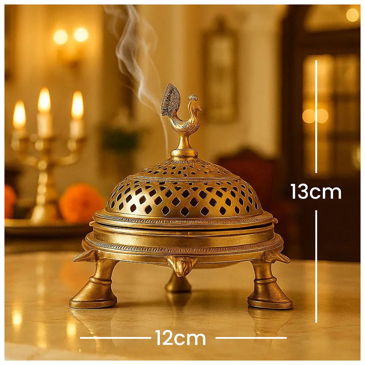 Brass Peacock Incense Dhoop Burner on a 3 legged Tortoise