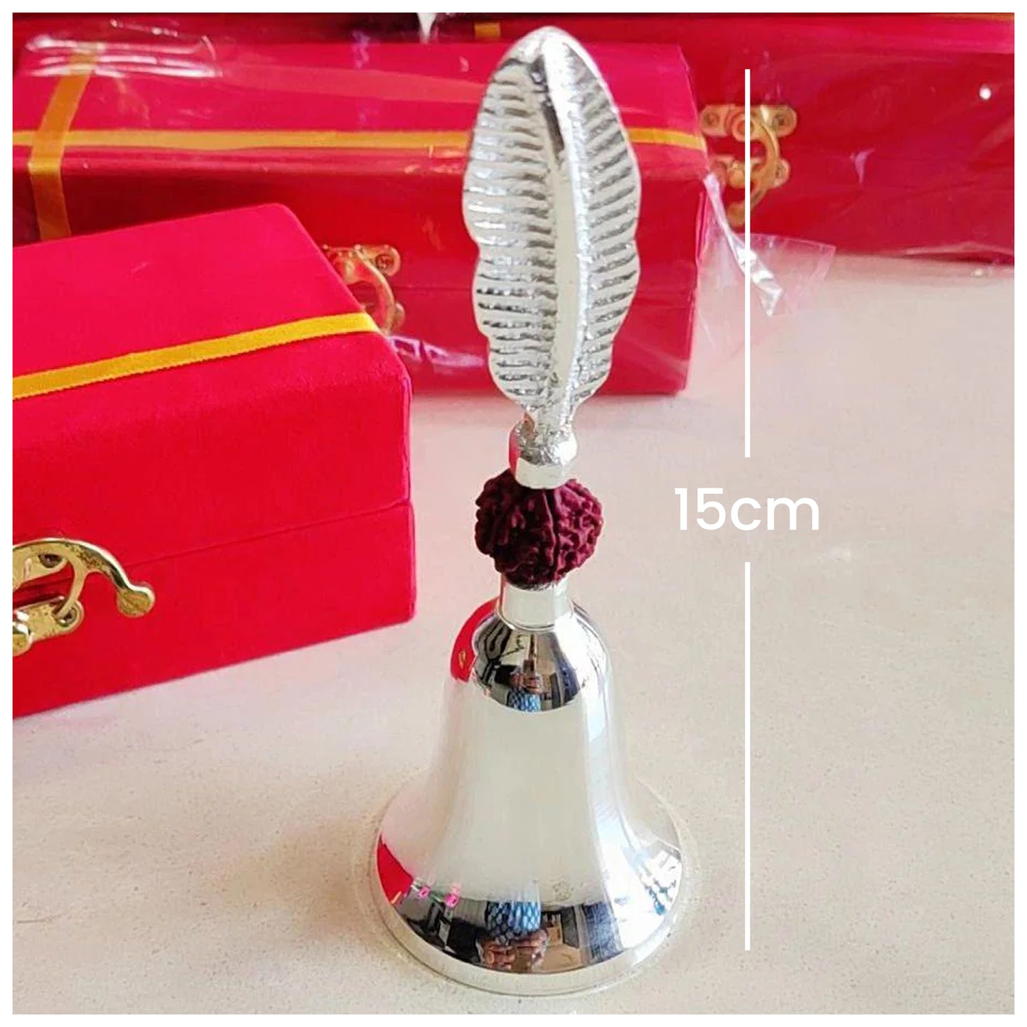 Rudraksh Silver Leaf Bell  in velvet box