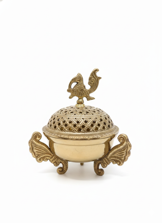 Brass peacock incense burner