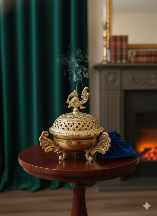 Brass peacock incense burner