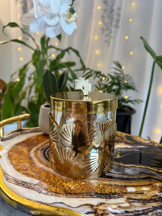 Ginko Leaf Glass Jar Set of 2