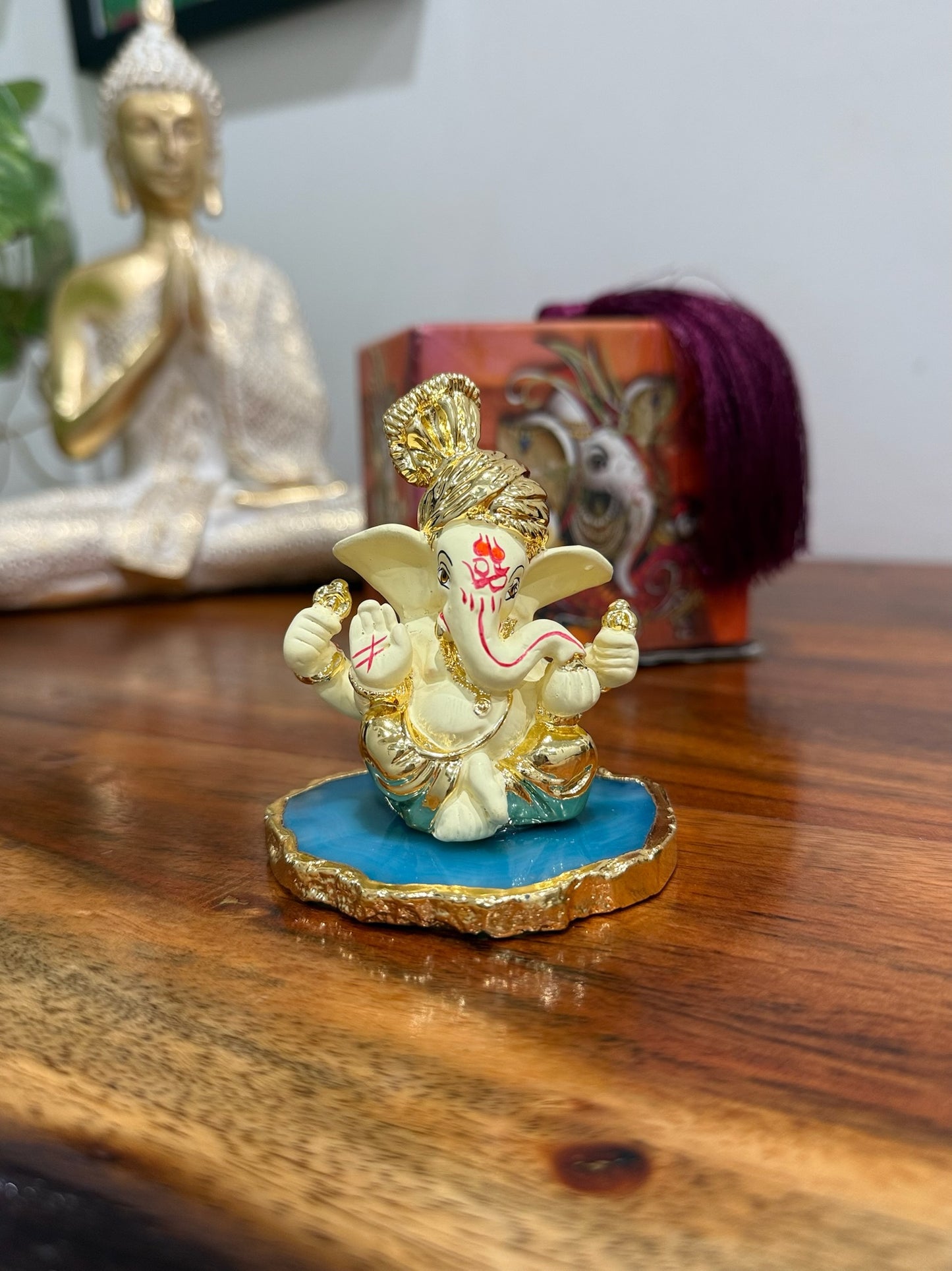 Divine Ganesha in Turban on Agate Stone