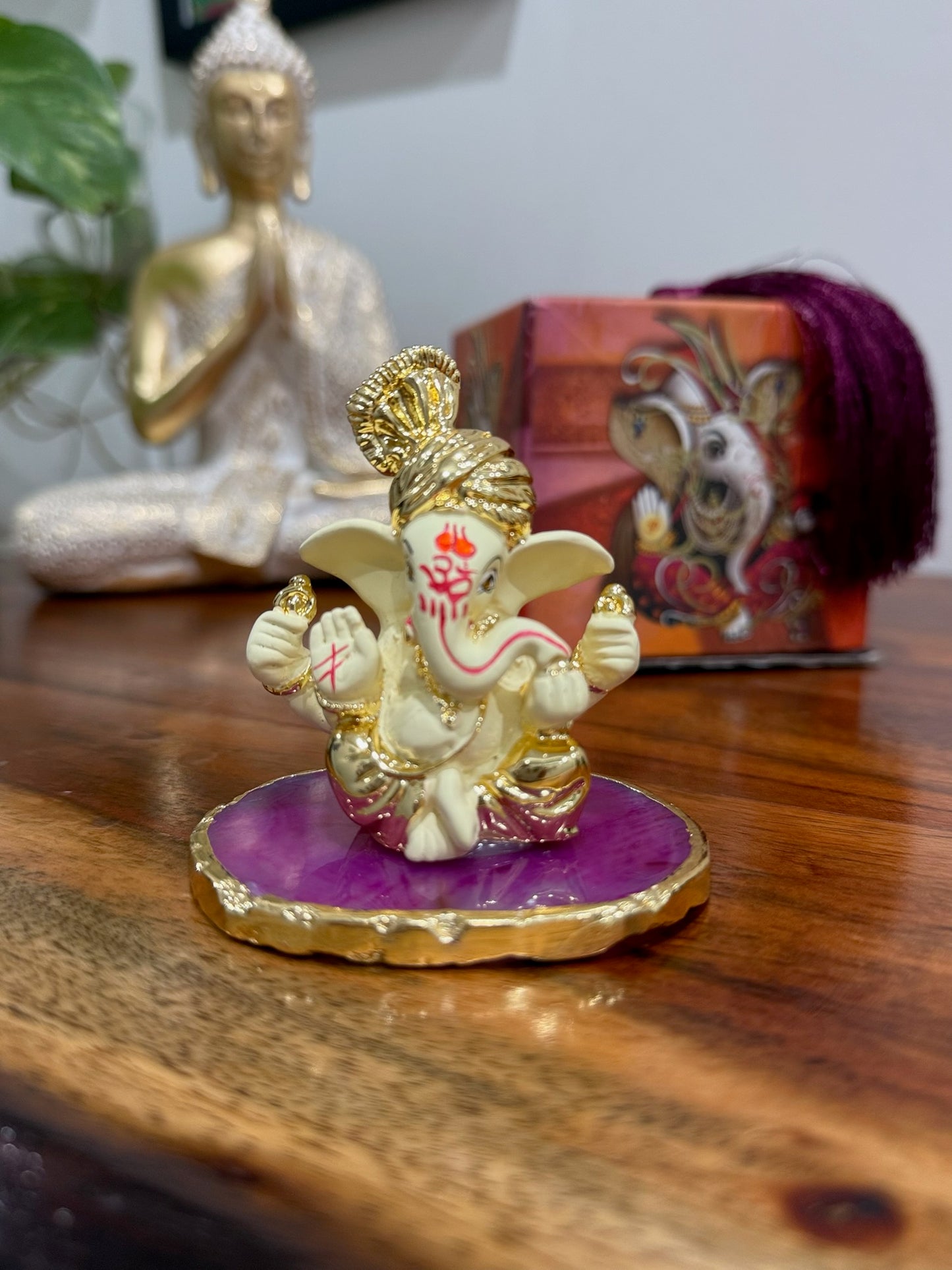 Divine Ganesha in Turban on Agate Stone