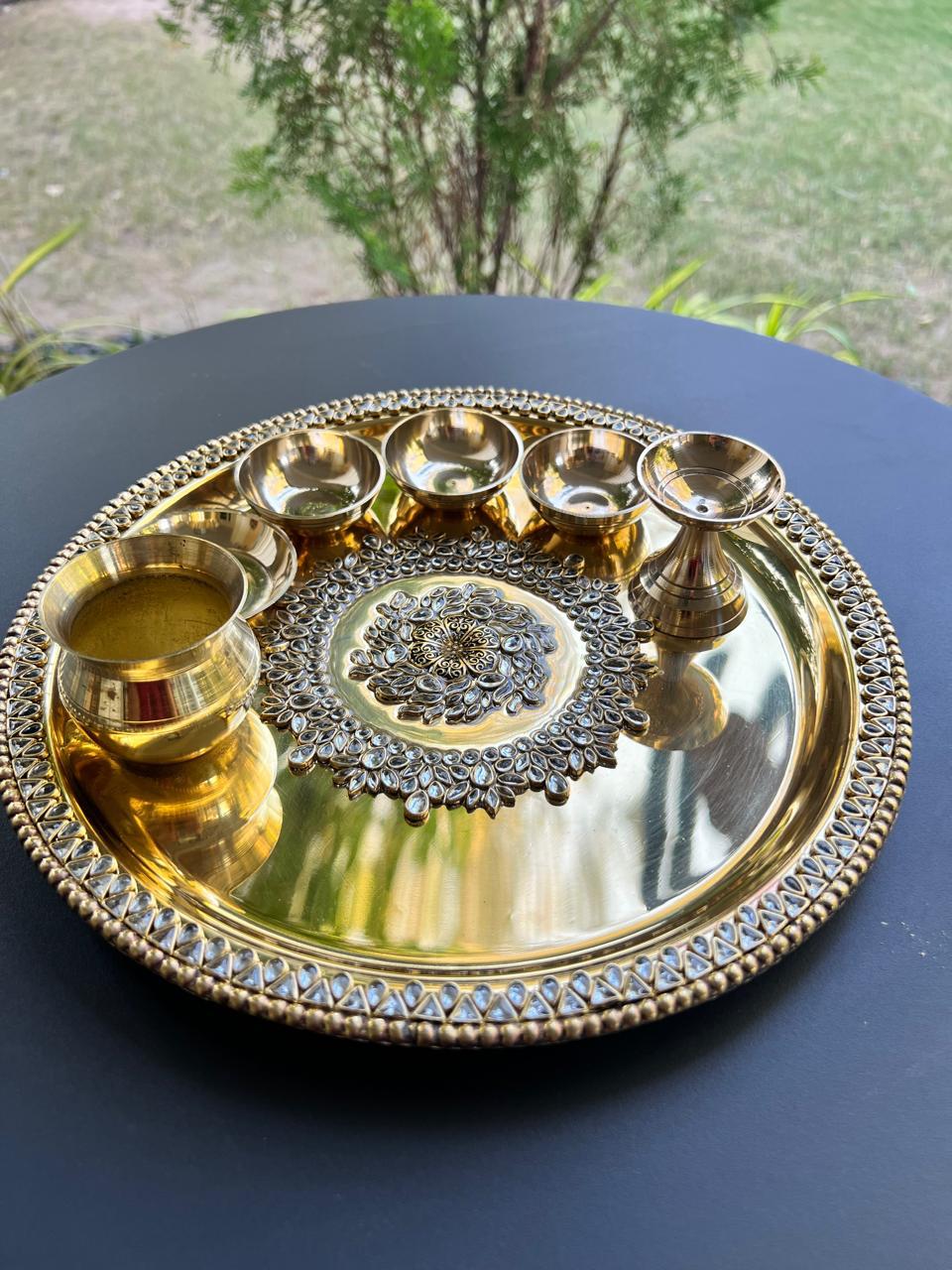 Brass Pooja Thali set with Kundan work