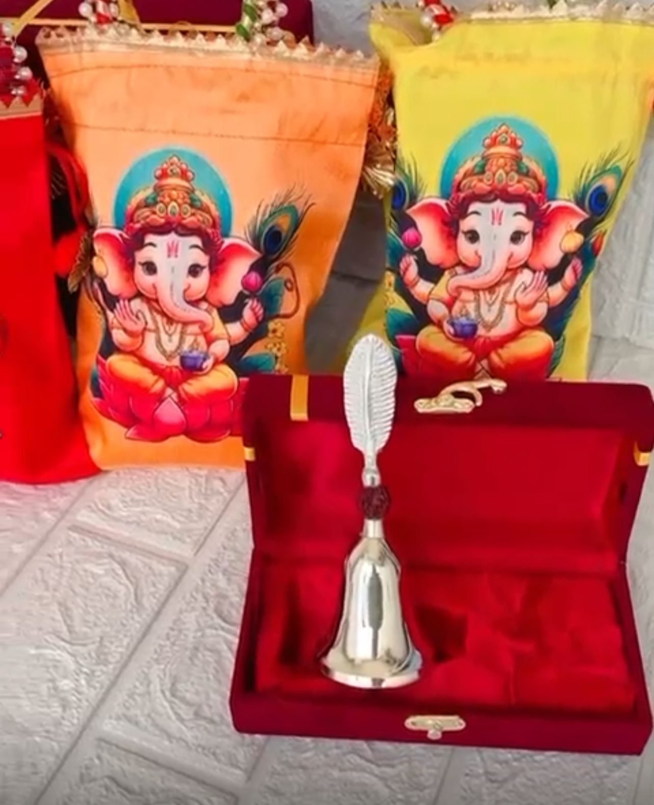 Rudraksh Silver Leaf Bell  in velvet box